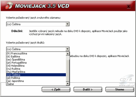 MovieJack 3.5 - nastavení: volba jazyka
