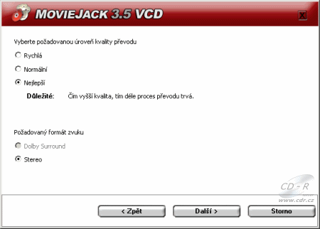 MovieJack 3.5 - nastavení: kvality převodu