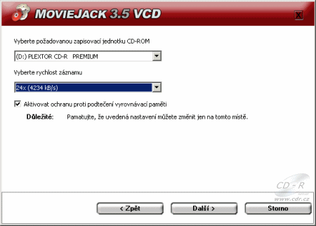 MovieJack 3.5 - nastavení: vypalovací mechanika