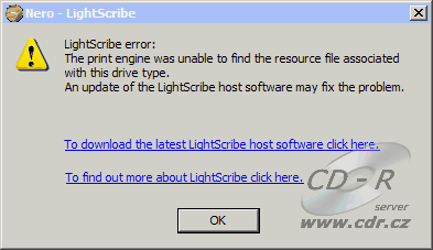 Nero LightScribe Error
