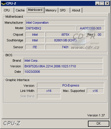 CPU-Z - informace o desce Intel D975XBX2