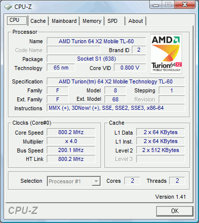 Acer Aspire 5520G-502G25Mi, CPU-Z