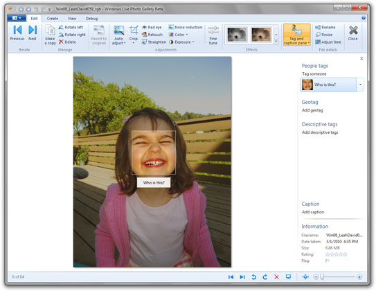 Windows Live Essentials 2011 - rozpoznání obličejů
