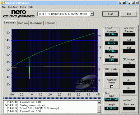 LiteOn SHM-165P6S - CDspeed zápis DVD-R 16× simulace