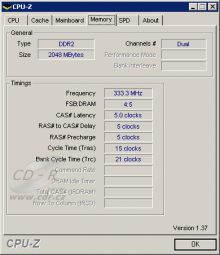 CPU-Z - informace o reálných parametrech pamětí Kingston DDR2-75