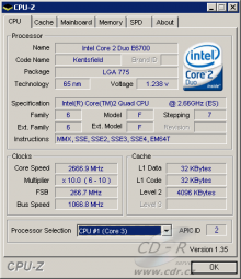 CPU-Z 1.35 - Windows XP - CMT vypnuto - druhé jádro je Core 3