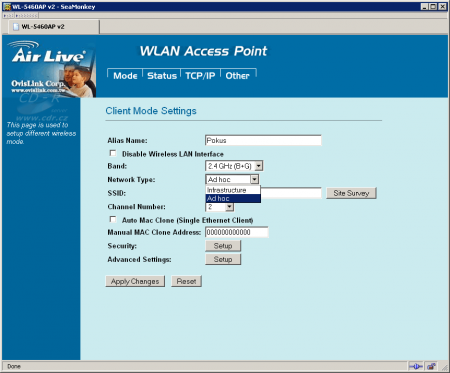 OvisLink WL-5460AP v2: Režim AP Client