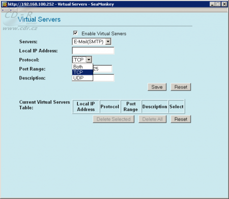 OvisLink WL-5460AP v2 v režimu WISP: Virtual Servers