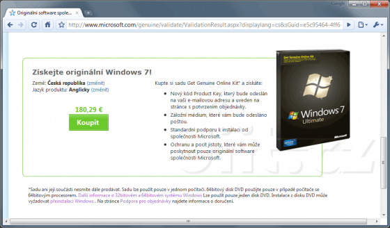 Nabídka systému Windows 7 za €180,29