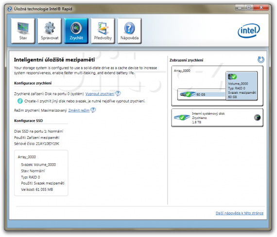 Intel Rapid Storage: Zrychlení provedeno