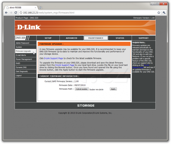 D-Link DNS-320: Maintenance - Firmware Upgrade (firmware 1.00)