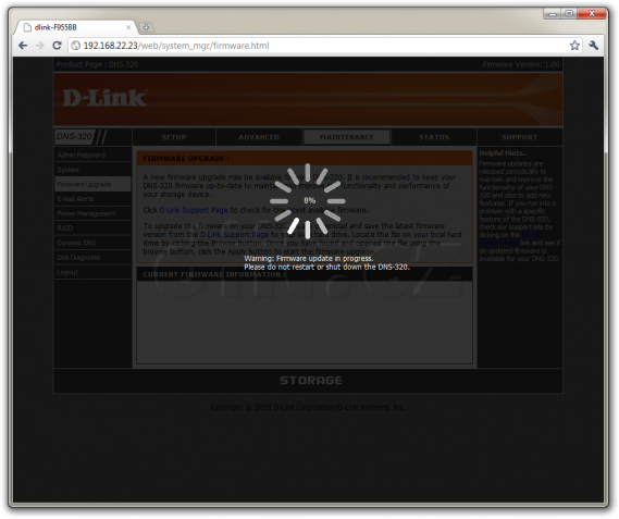 D-Link DNS-320: Maintenance - průběh aktualizace firmware