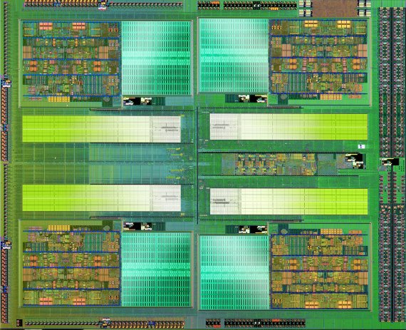 Snímek 8jádrového procesoru AMD FX (Zambezi) z jádry Bulldozer