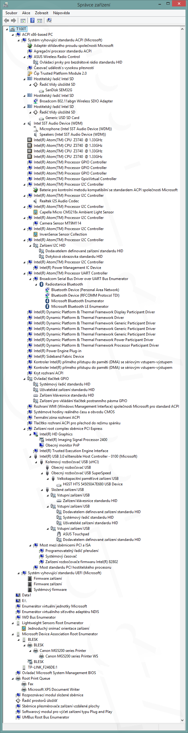 ASUS Transformer Book T100 - Správce zařízení (Windows 8)