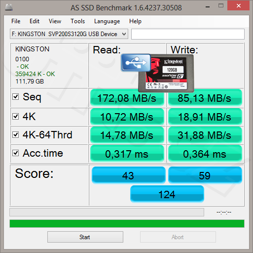 AS SSD Benchmark - Kingston SSDNow V+200 120GB @USB3 - rychlost