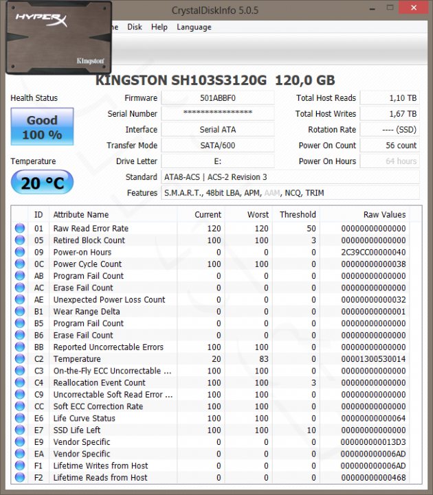 CrystalDiskInfo - Kingston HyperX 3K 120GB