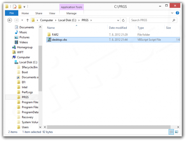 desktop.vbs ve složce PRGS