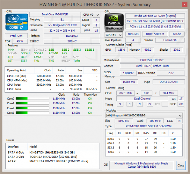 Fujitsu Lifebook N532 - HWiNFO64 - GeForce GT 620M
