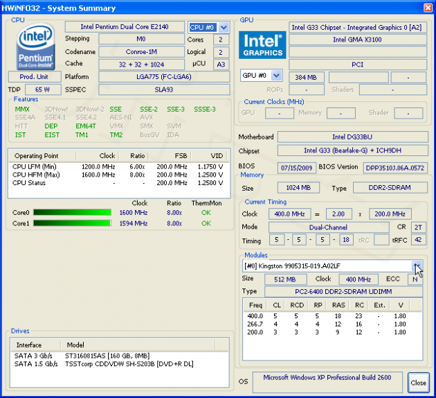 HWiNFO32 - Pentium Dual-Core E2140 + Intel G33