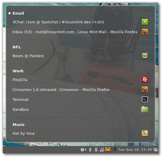 Linux Mint 14 Cinnamon QuickList