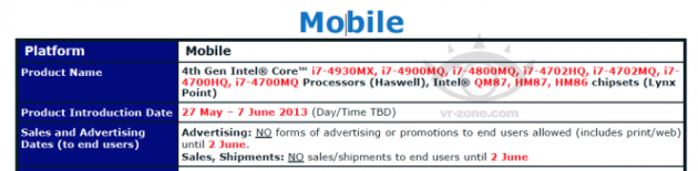 Haswell mobile launch