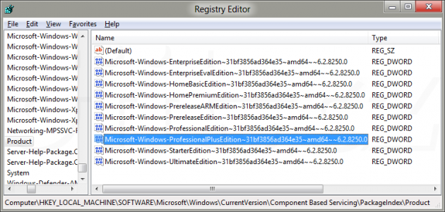 Varianty Windows 8 v Consumer Preview (v registru)