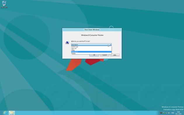 Windows 8 Consumer Preview - tradiční vypínání Windows nechybí