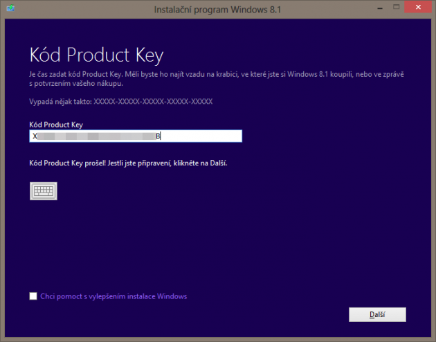 Instalační program Windows 8.1 - funkční kód z firmwaru notebooku s Windows 8