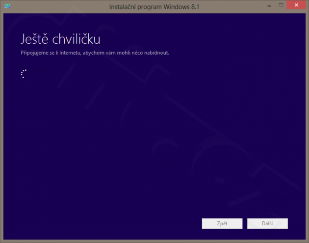 Instalační program Windows 8.1 - ještě chviličku