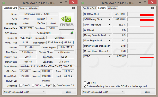 Nvidia GeForce GT 620M - GPU-Z