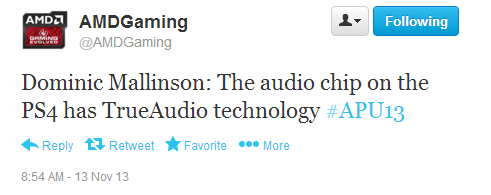 Playstation 4 TrueAudio tweet