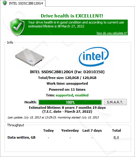 Intel DC S3500 120 GB - SSDLife - po vybalení