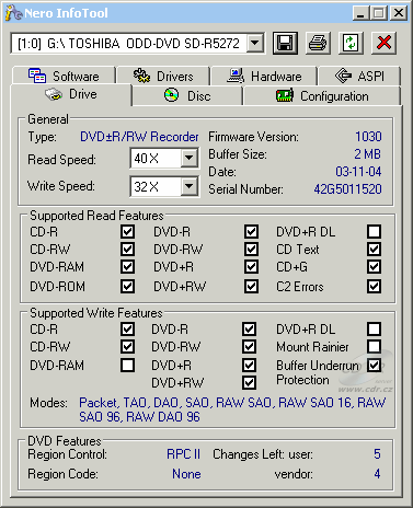 Toshiba SD-R5272 - Nero InfoTool