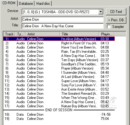 Toshiba SD-R5272 - CD-Text čte
