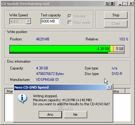 CDspeed 3.0 - DVD overburn
