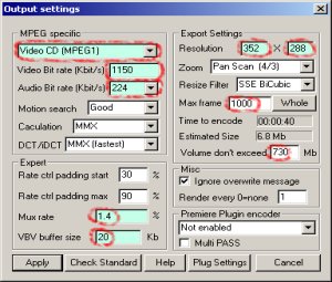 DVDx output settings VCD