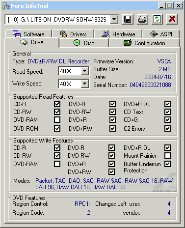 LiteOn SOHW-832S - Nero InfoTool