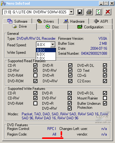 LiteOn SOHW-832S - Nero InfoTool region free