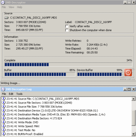 LiteOn SOHW-832S - DVD Decrypter zápis DVD+R