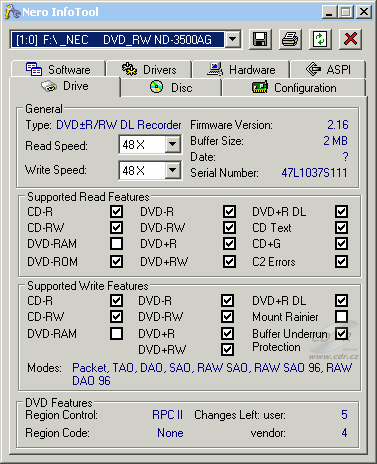 NEC ND-3500A - Nero InfoTool