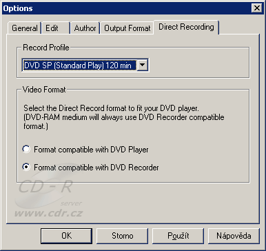 WinDVD Creator 2: Nastavení přímého záznamu na DVD