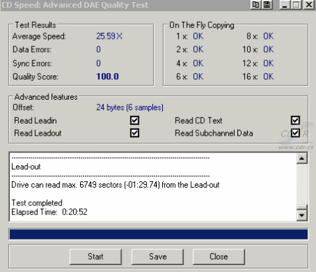 LiteOn SOHW-1213S - CDspeed Advanced DAE speed test