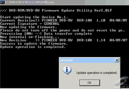 Pioneer DVR-108 - změna firmware