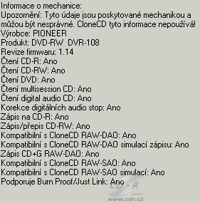 Pioneer DVR-108 - CloneCD