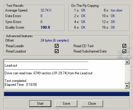 LiteOn SOHW-1633S - CDspeed Advanced DAE speed test