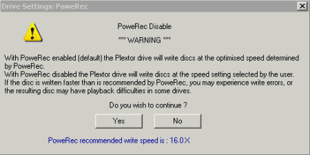 Plextor PX-716A - PoweRec warning (DVD)