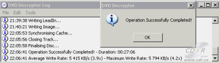 Plextor PX-716A - DVD Decrypter zápis DVD+R DL Verbatim 2,4×@4× 