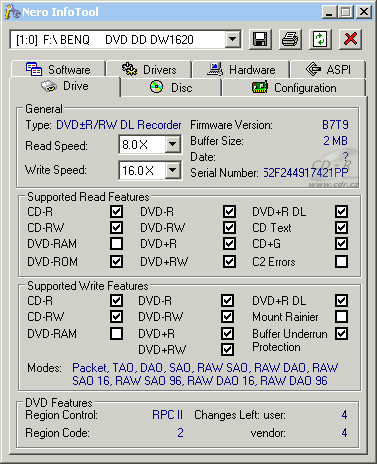 Benq DW1620 Pro - Nero InfoTool