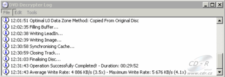 LiteOn SOHW-1653S - DVD Decrypter zápis DVD+R DL log