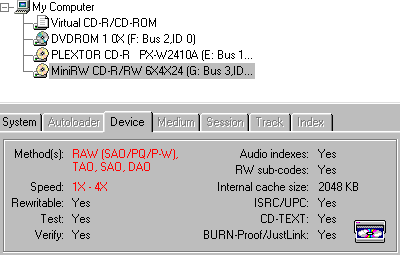 Acer CRW 6424MU DiscJuggler zápis